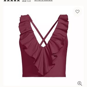 Lands' End Burgundy Ruffle Swim Crop Top